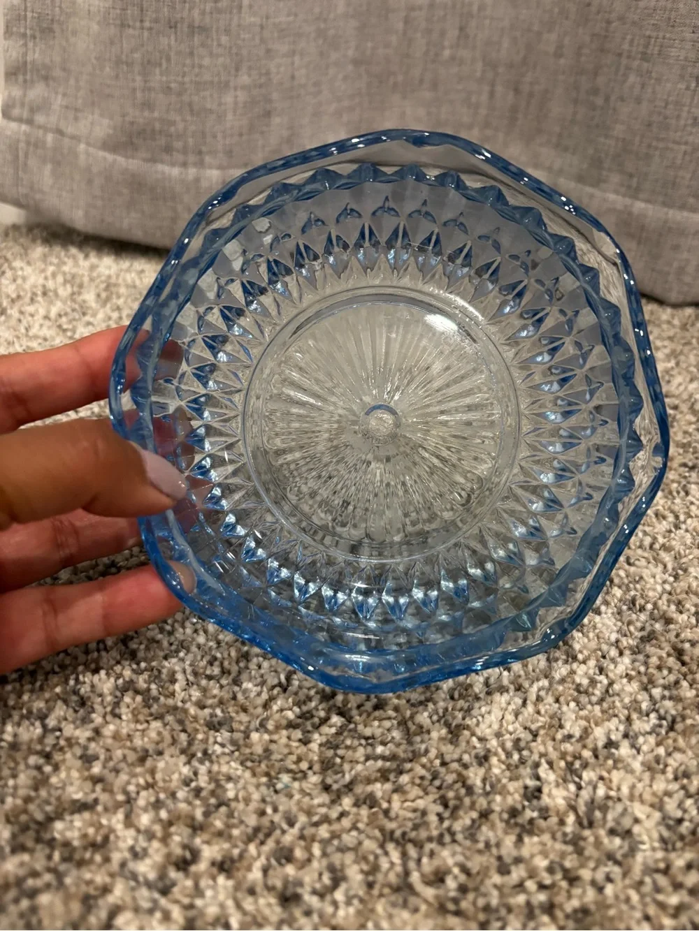Vintage Indiana Glass Regal Blue Diamond Point Mayonnaise Bowl & Under plate Set